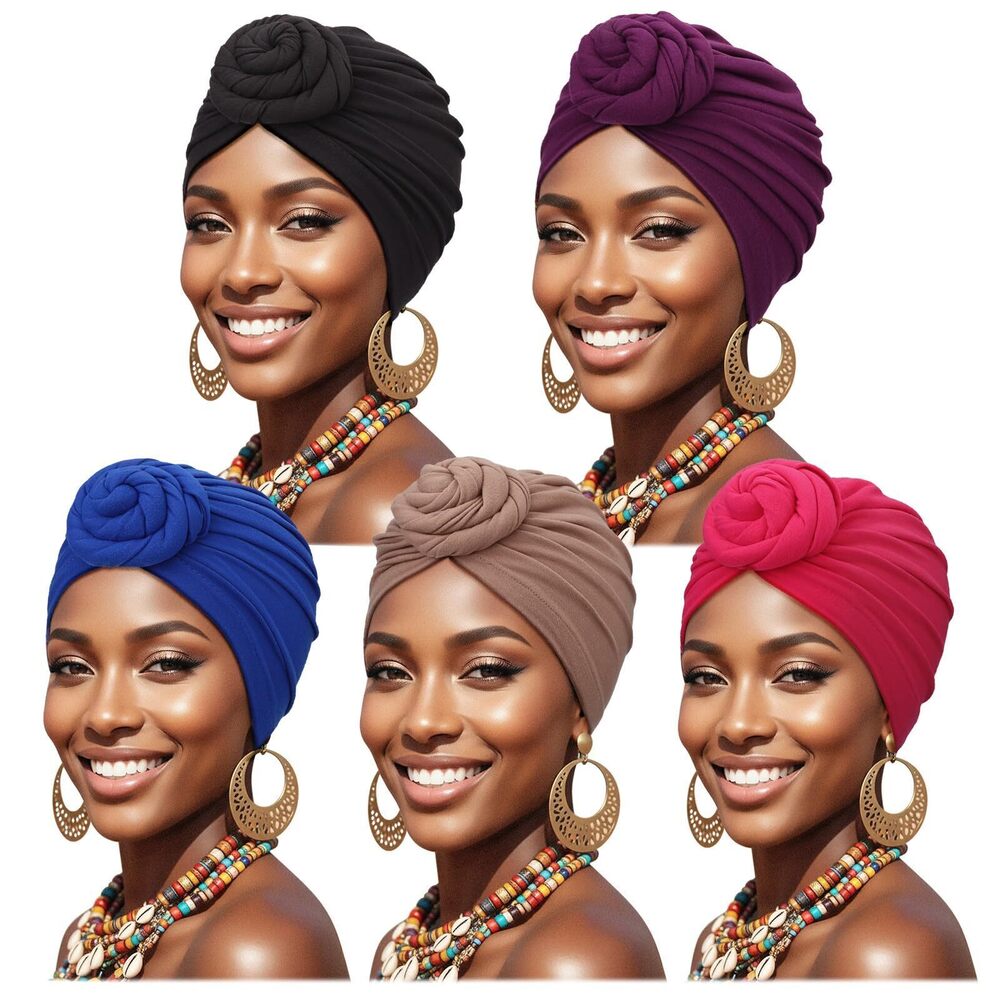 5510 Knotted Headwraps African Turban Pre-Tied Twisted Turbans Caps Head
